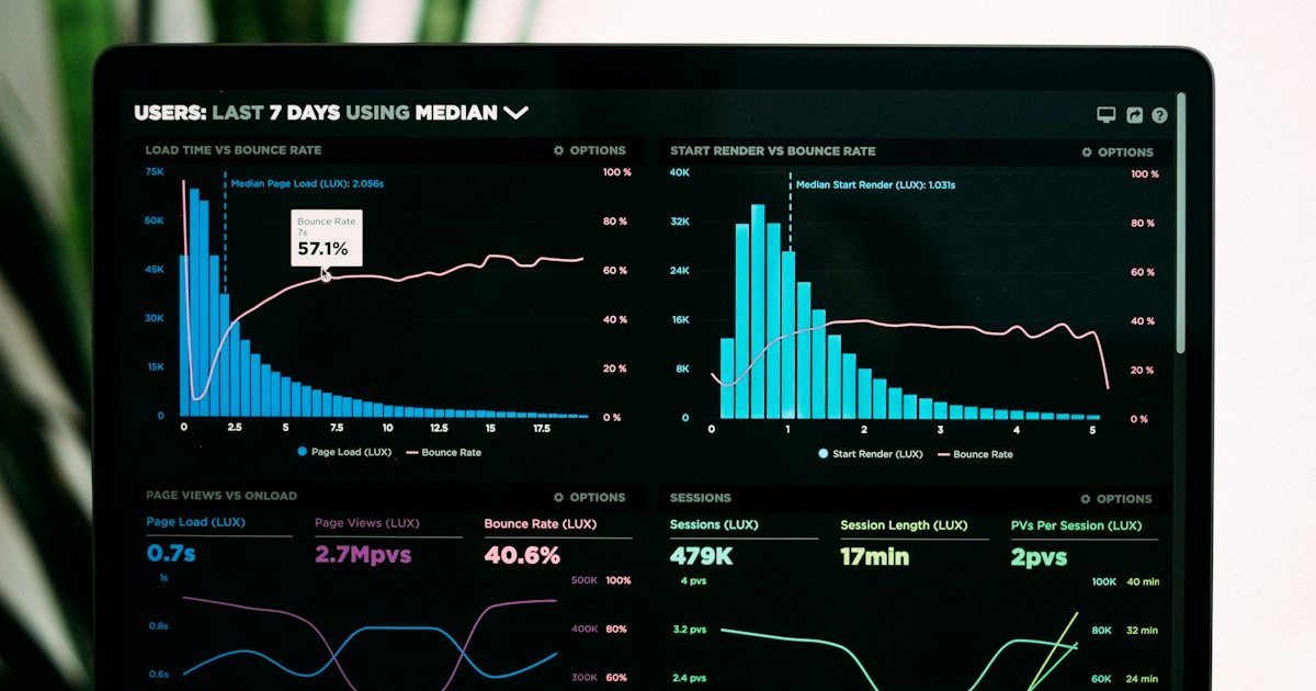 Laptop showing marketing performance charts and data
